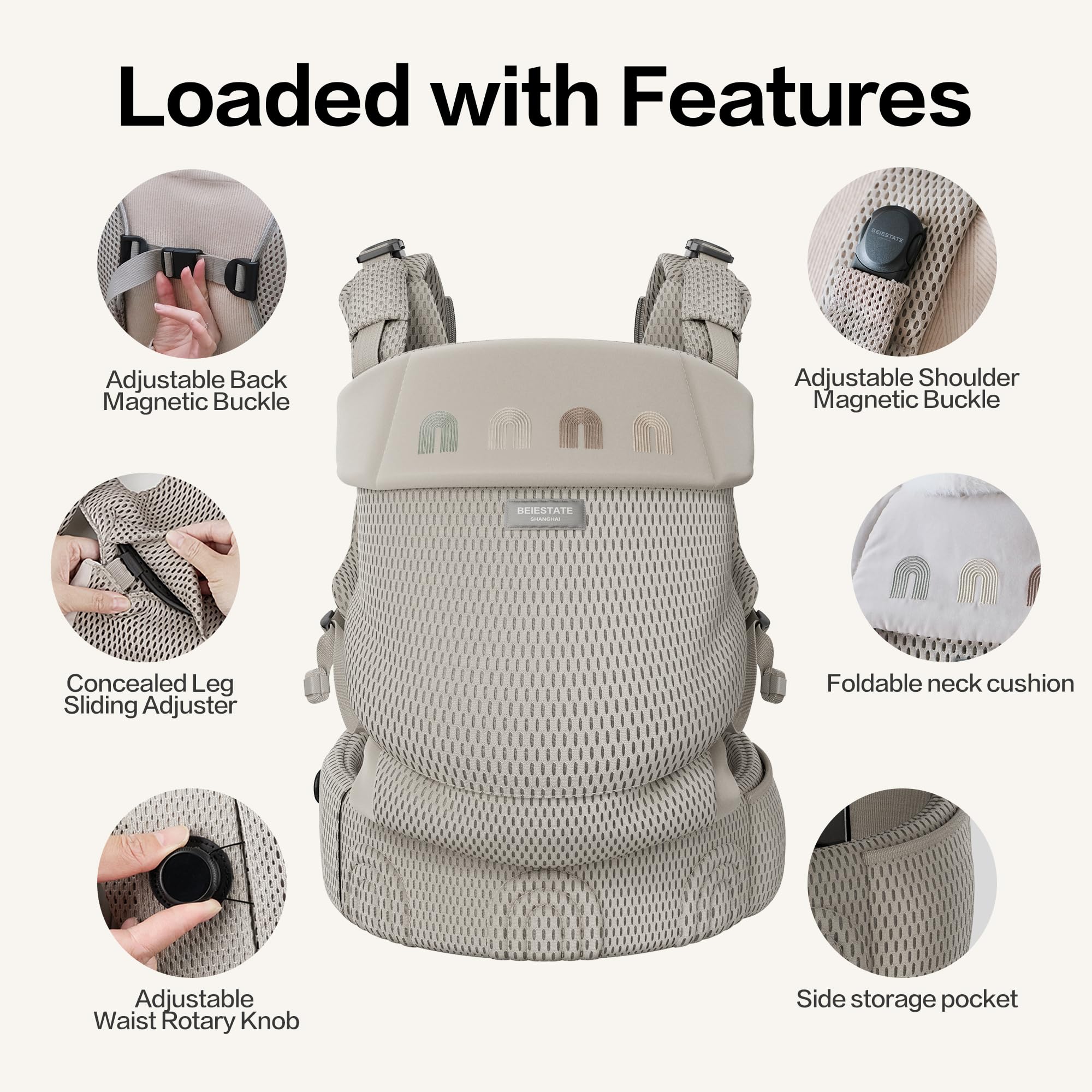 Rainbow Baby Carrier Newborn to Toddler, Breathable Mesh Baby Carrier with Adjustable Waist Rotary Knob, Enhanced Lumbar Support, Ergonomic, Sunshield,Lightweight Infant Carrier for 7-33 lbs