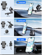 Qifutan Dash Mounted Phone Holders for Your Car Dash Phone Mount for Car Dashboard Air Vent Multi-Mount 3 in 1 Vehicle Windshield Holder Compatible Multi-Device Clip