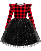 Arshiner Toddler Girls Tutu Dresses Long Sleeve Ruffle Fall Winter Holiday Star Sequin Tulle Dress 2-6Y