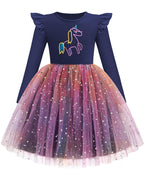 Arshiner Toddler Girls Tutu Dresses Long Sleeve Ruffle Fall Winter Holiday Star Sequin Tulle Dress 2-6Y