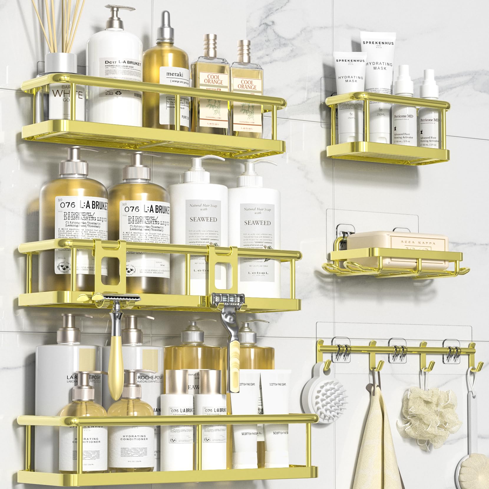 YASONIC Shower Caddy, 100% Rustproof Shower Shelves for Inside Shower, No Drilling Bathroom Organizers and Storage, 6 Pack Large Capacity Bathroom Shelves for Kitchen & Home Decor