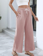 Athlisan Womens Baggy Wide Leg Palazzo Pants Casual Loose Drawstring Elastic Waisted Lounge Trousers with Pockets