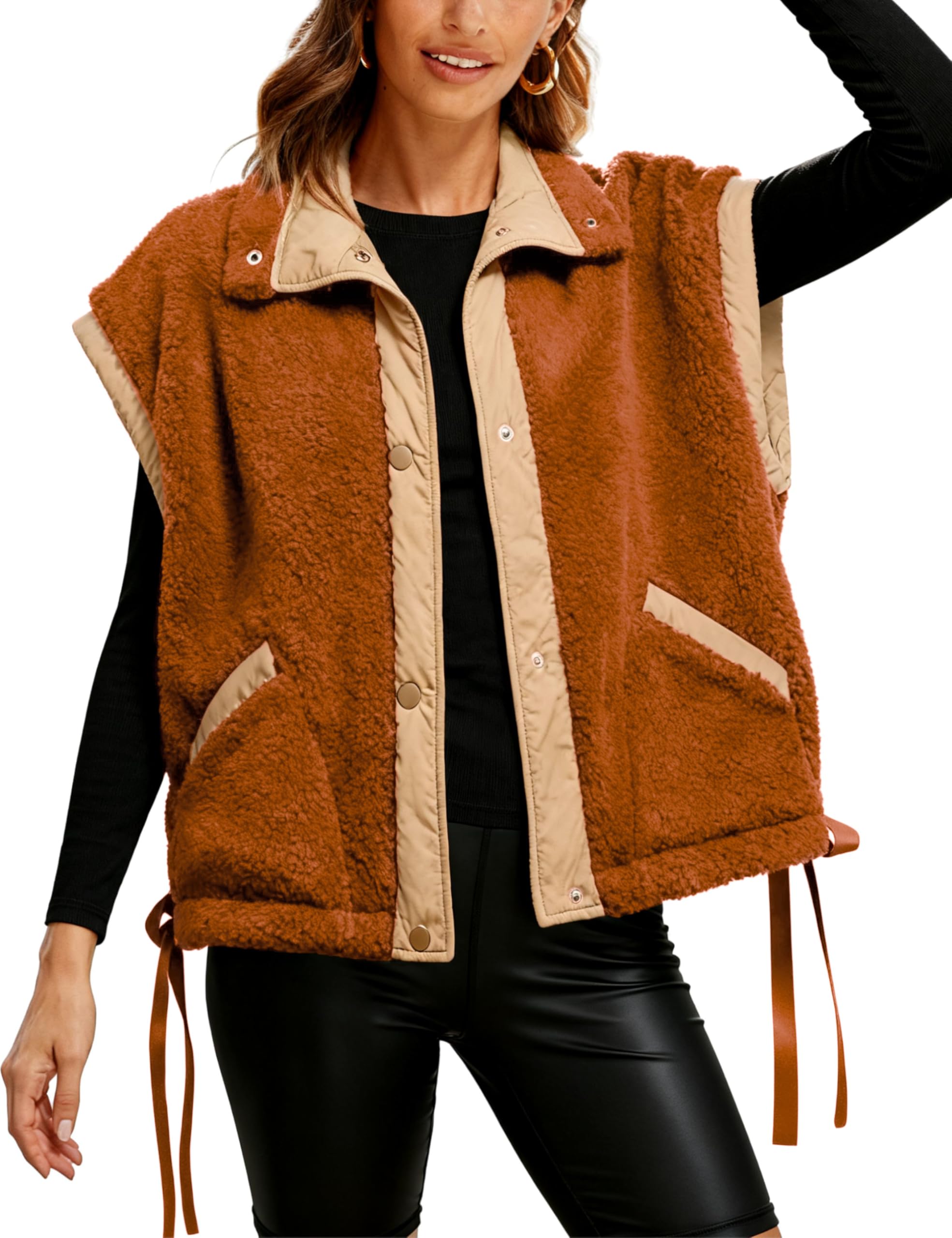 Athlisan Womens Fleece Vest Casual Sleeveless Button Down Sherpa Jacket Outerwear with Pockets