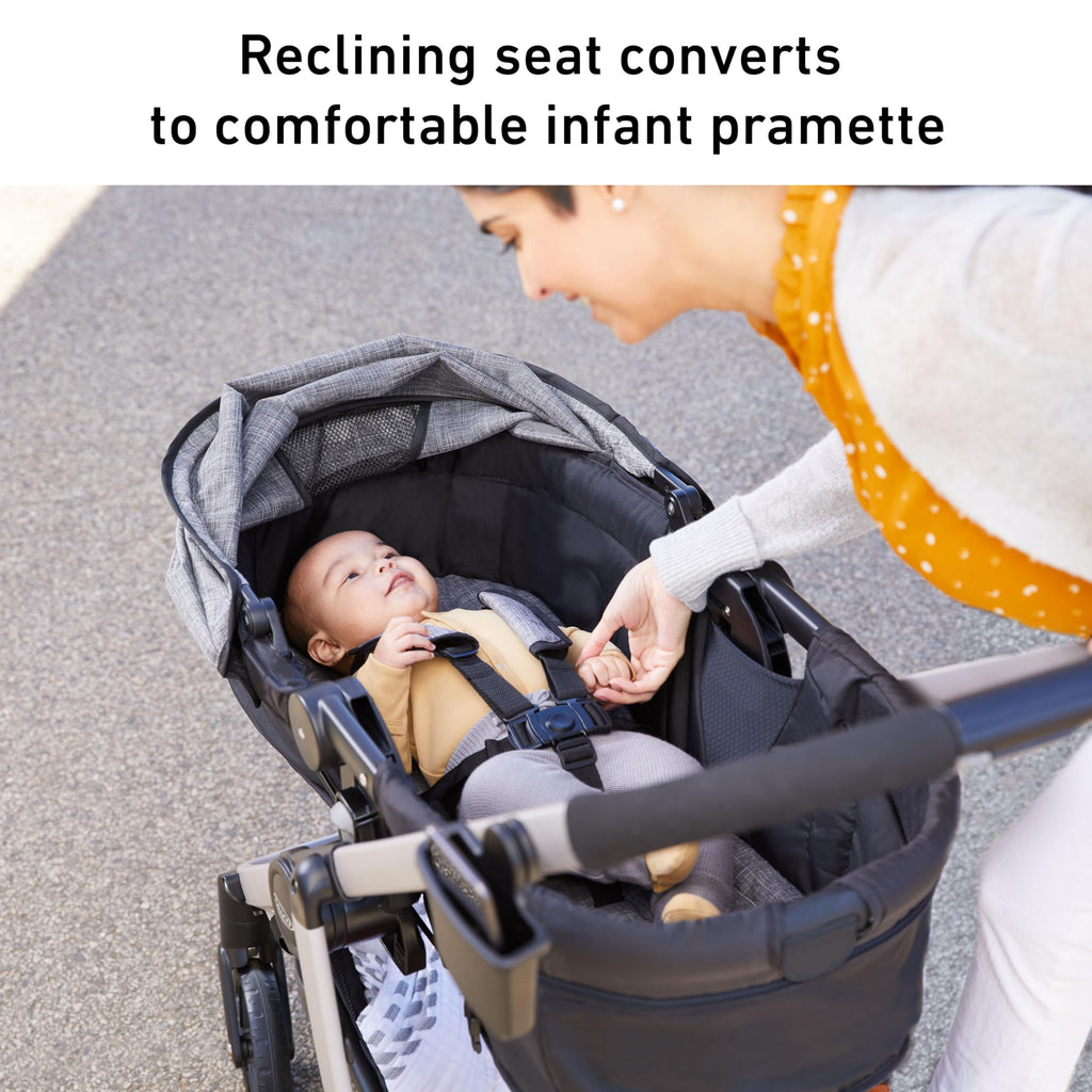 Graco Modes Pramette Travel System, 3-in1 Modular Carseat Stroller Combo, Infant Car Seat Carrier to Toddler Stroller, Includes the SnugRide 35 Car Seat, Ellington