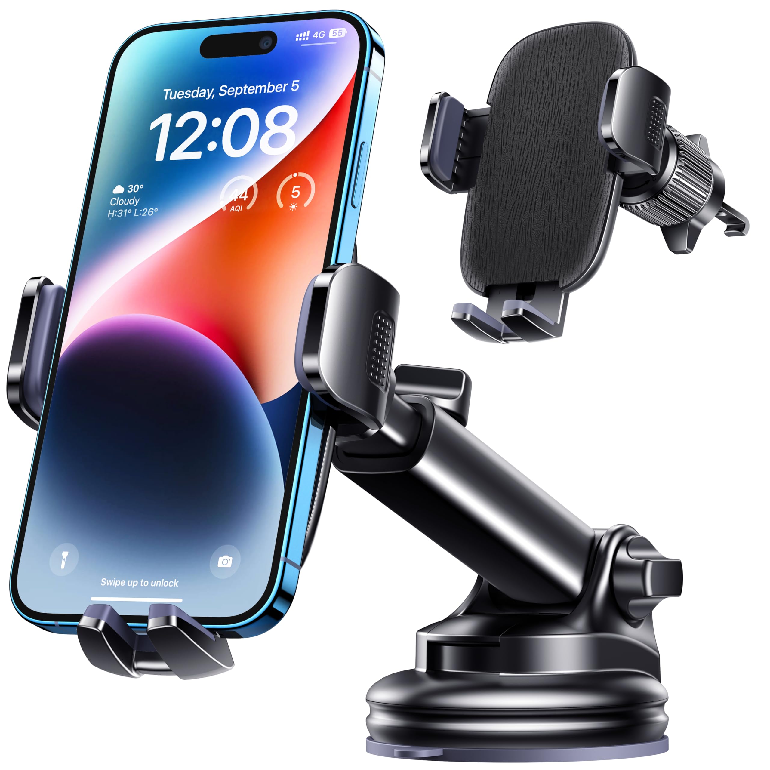 Qifutan Dash Mounted Phone Holders for Your Car Dash Phone Mount for Car Dashboard Air Vent Multi-Mount 3 in 1 Vehicle Windshield Holder Compatible Multi-Device Clip
