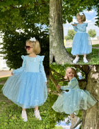 Arshiner Toddler Girls Tutu Dresses Long Sleeve Ruffle Fall Winter Holiday Star Sequin Tulle Dress 2-6Y