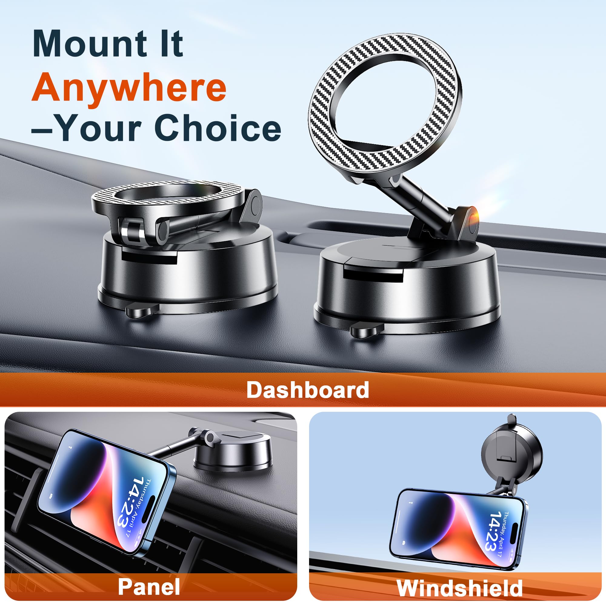 Qifutan Dash Mounted Phone Holders for Your Car Dash Phone Mount for Car Dashboard Air Vent Multi-Mount 3 in 1 Vehicle Windshield Holder Compatible Multi-Device Clip
