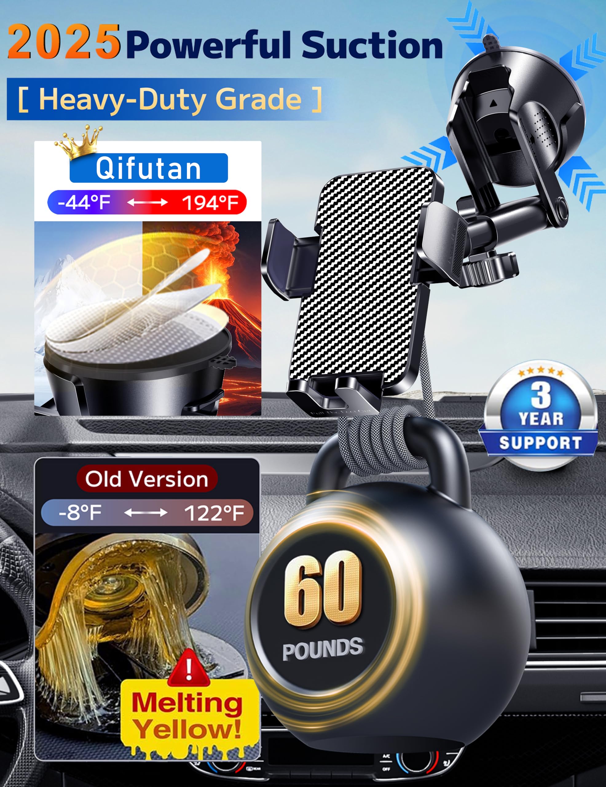 Qifutan Dash Mounted Phone Holders for Your Car Dash Phone Mount for Car Dashboard Air Vent Multi-Mount 3 in 1 Vehicle Windshield Holder Compatible Multi-Device Clip