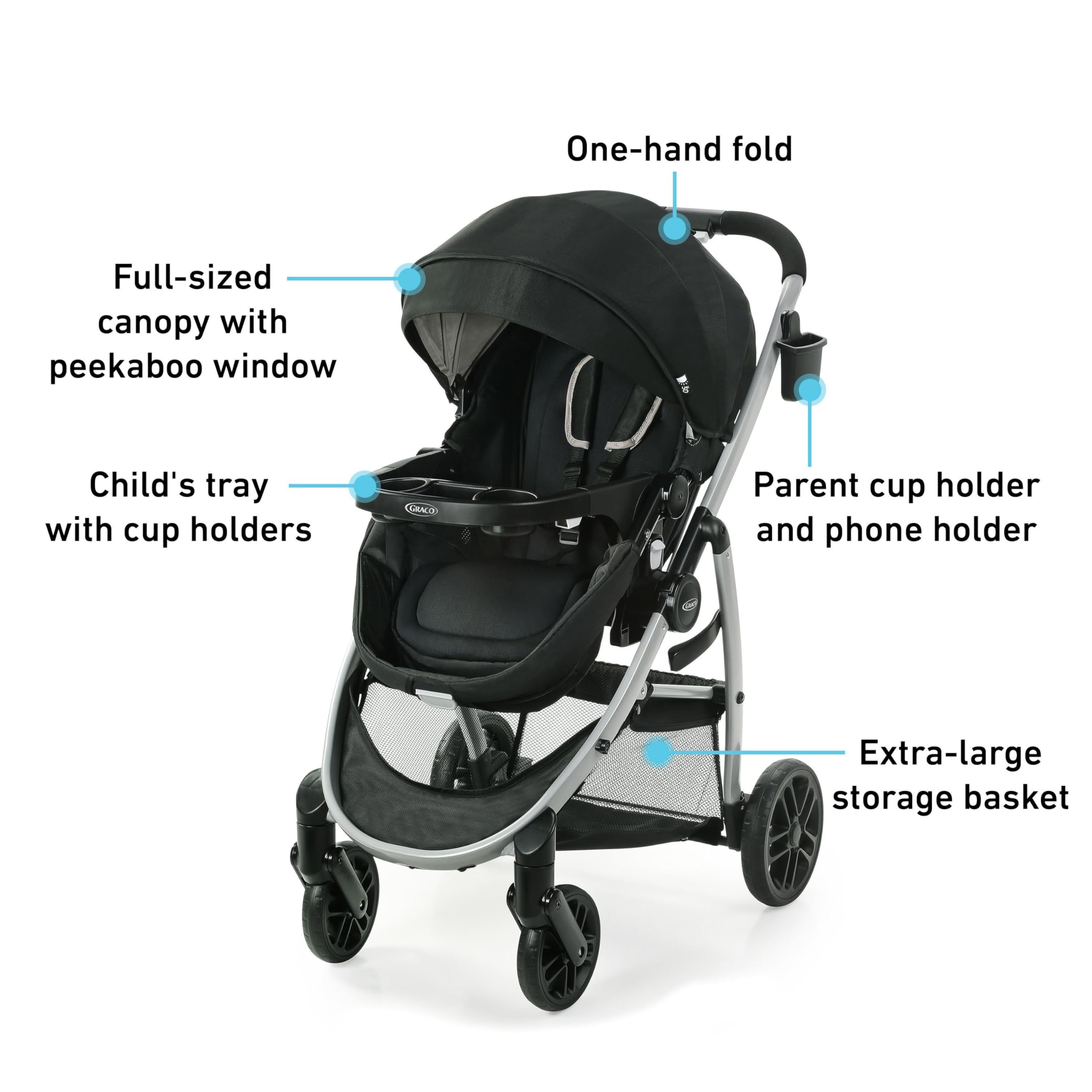 Graco Modes Pramette Travel System, 3-in1 Modular Carseat Stroller Combo, Infant Car Seat Carrier to Toddler Stroller, Includes the SnugRide 35 Car Seat, Ellington