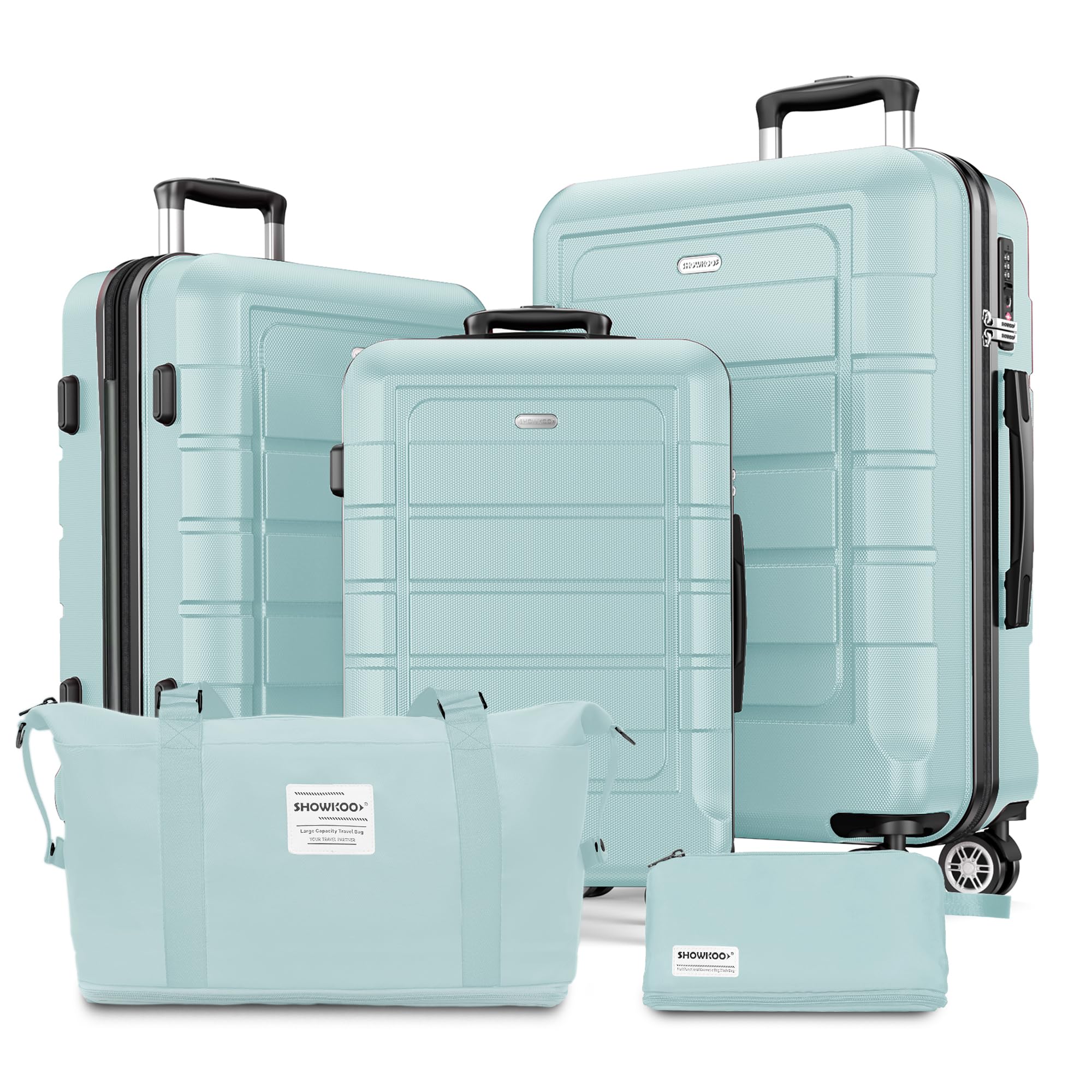 SHOWKOO Luggage Sets Expandable PC+ABS Durable Suitcase Double Wheels TSA Lock Mint Green