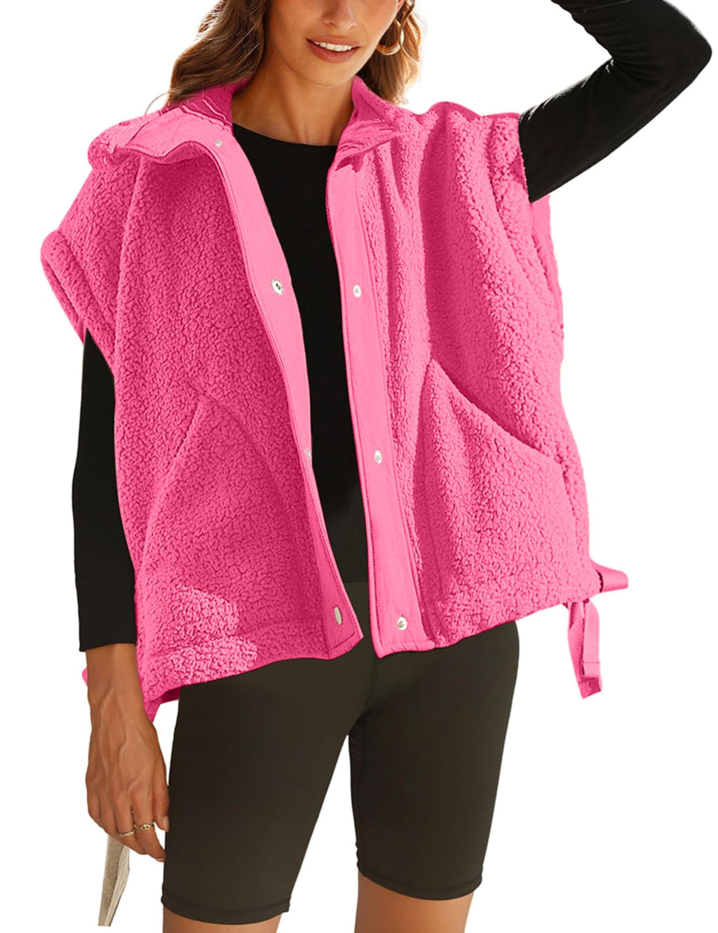 Athlisan Womens Fleece Vest Casual Sleeveless Button Down Sherpa Jacket Outerwear with Pockets