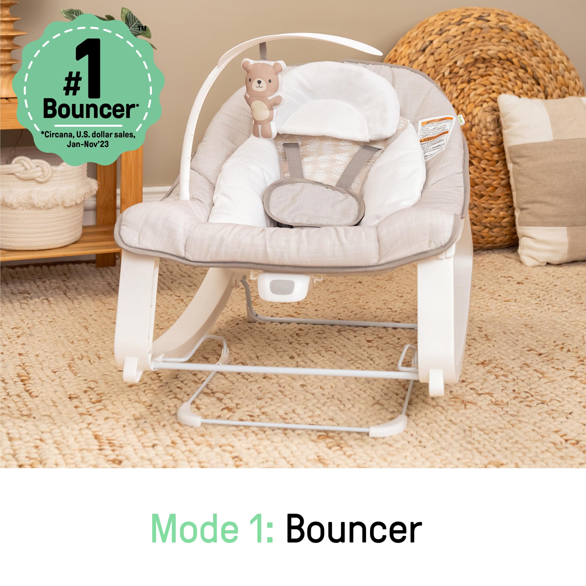 Ingenuity Keep Cozy 3-in-1 Grow with Me Vibrating Baby Bouncer, Seat & Infant to Toddler Rocker, Vibrations & -Toy Bar, 0-30 Months Up to 40 lbs (Weaver)