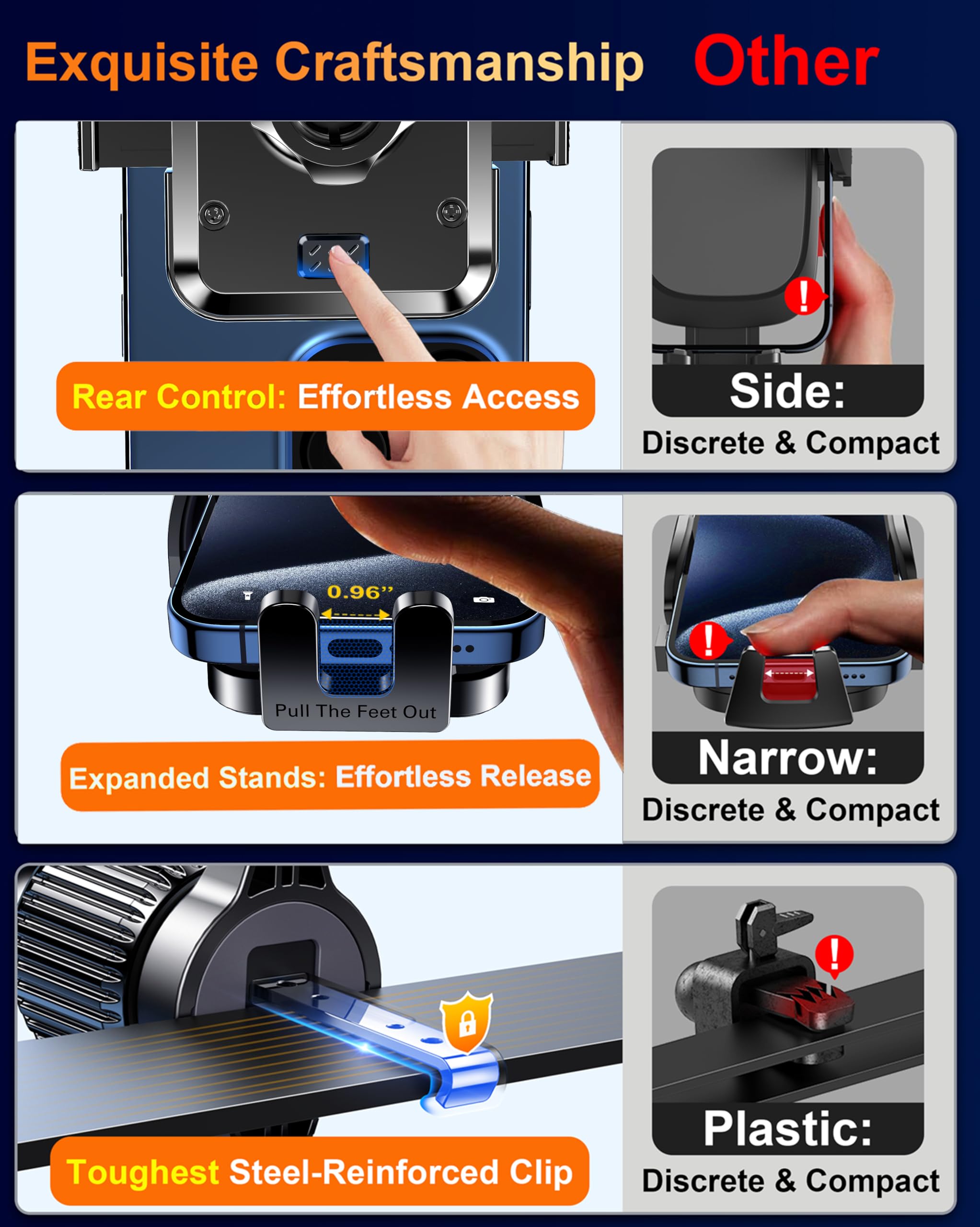 Qifutan Dash Mounted Phone Holders for Your Car Dash Phone Mount for Car Dashboard Air Vent Multi-Mount 3 in 1 Vehicle Windshield Holder Compatible Multi-Device Clip