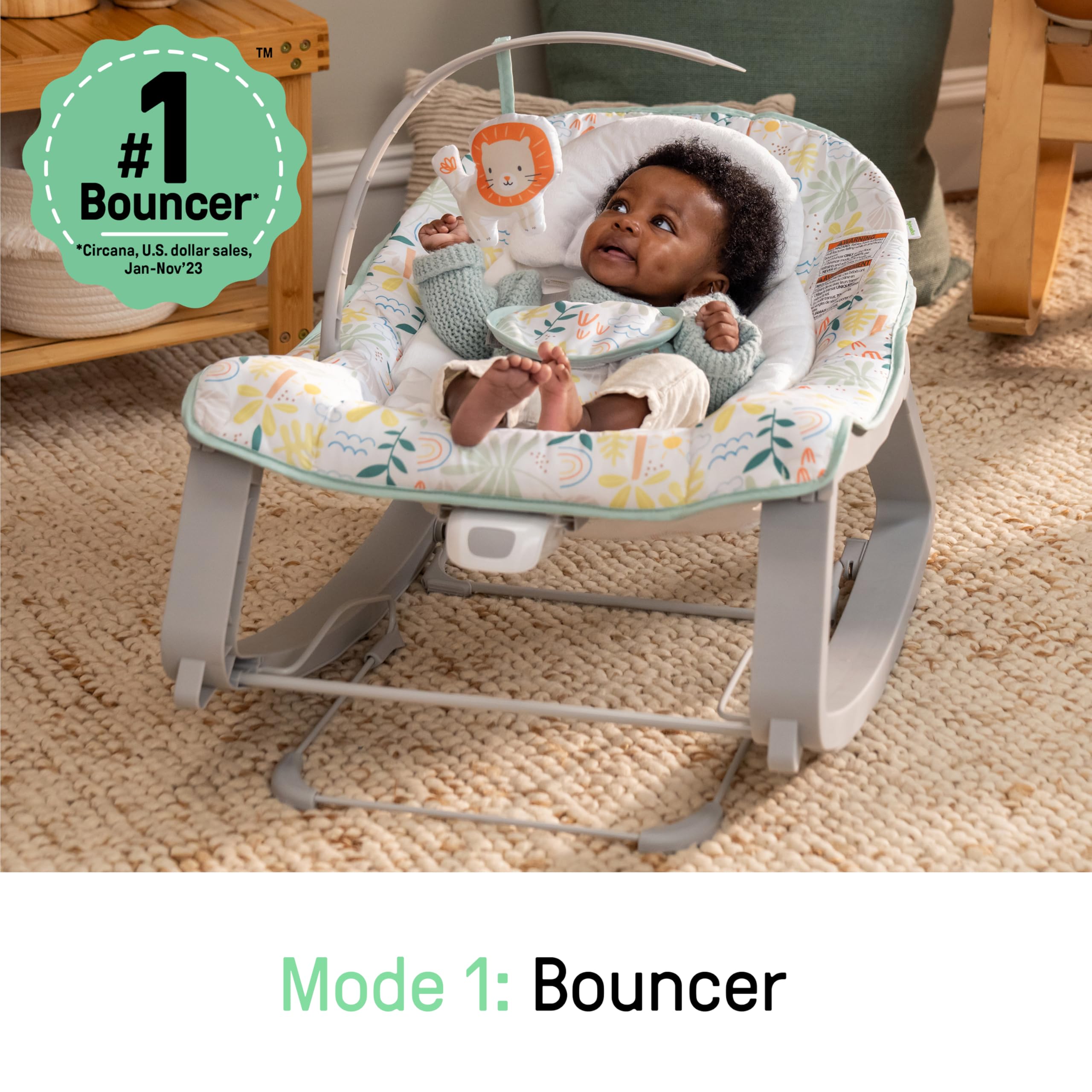 Ingenuity Keep Cozy 3-in-1 Grow with Me Vibrating Baby Bouncer, Seat & Infant to Toddler Rocker, Vibrations & -Toy Bar, 0-30 Months Up to 40 lbs (Weaver)