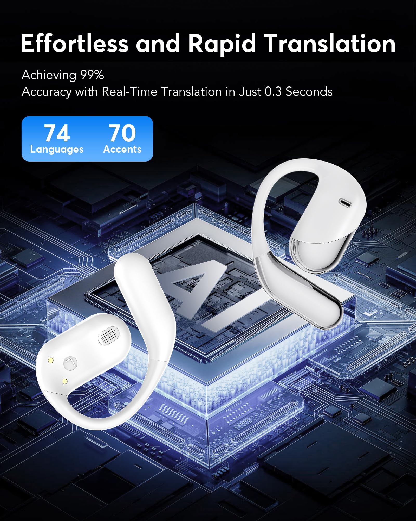 Translation Earbuds Real Time - AI 144 Language Translator Earbuds, Audifonos Traductores Inglés Español, 3-in-1 Translating Device, Translate Ear Buds for Travel Learning with Charging Cradle