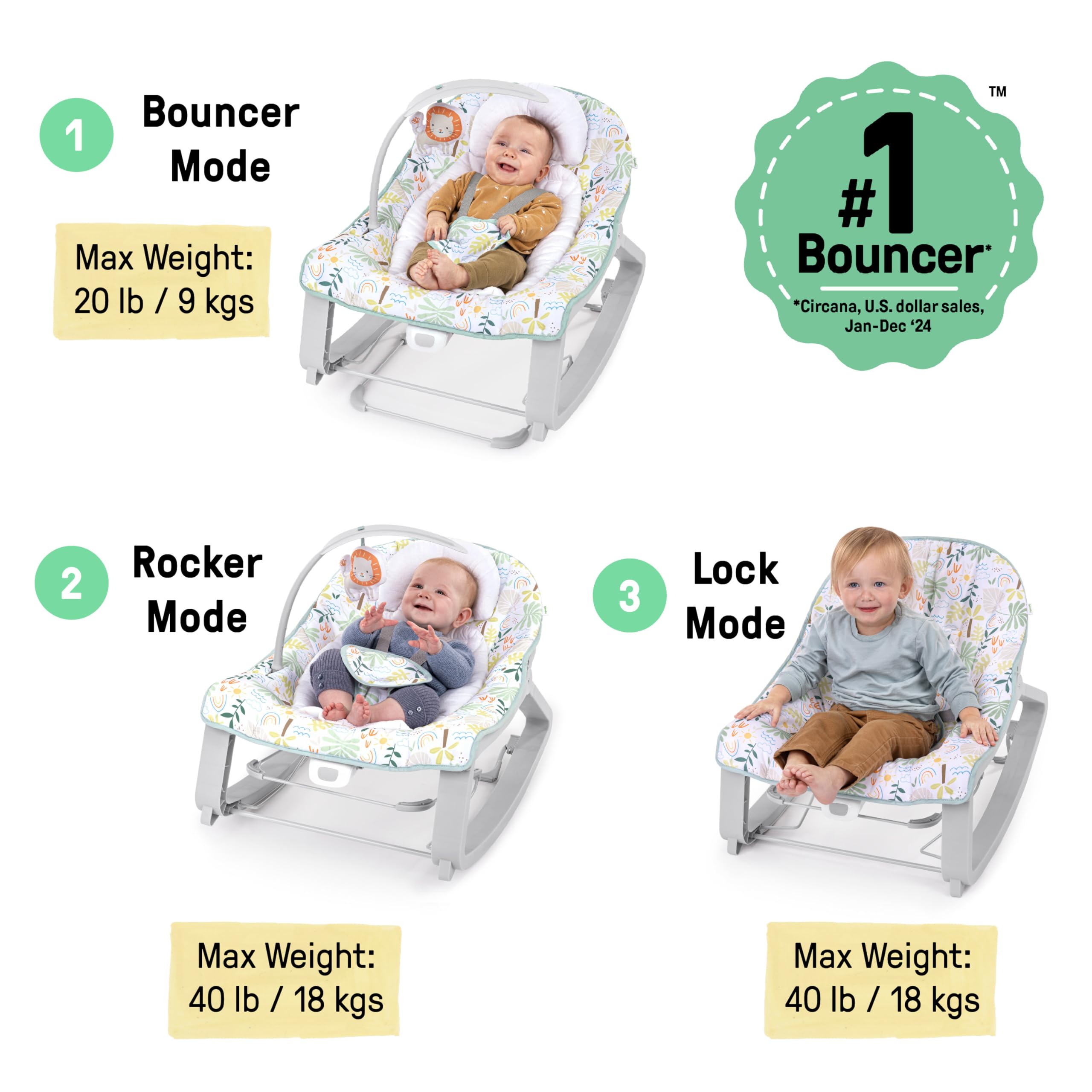 Ingenuity Keep Cozy 3-in-1 Grow with Me Vibrating Baby Bouncer, Seat & Infant to Toddler Rocker, Vibrations & -Toy Bar, 0-30 Months Up to 40 lbs (Weaver)