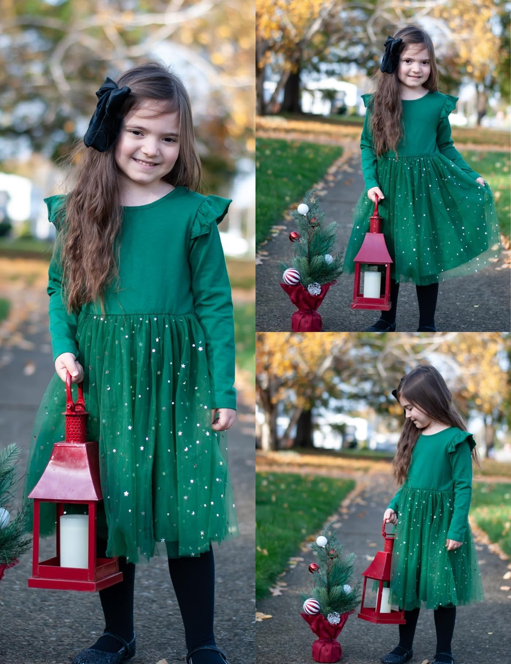 Arshiner Toddler Girls Tutu Dresses Long Sleeve Ruffle Fall Winter Holiday Star Sequin Tulle Dress 2-6Y