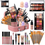 All in One Makeup Kit - 2X14 Eyeshadow Palette, Liquid Foundation, Eyeliner Pencils, Contouring Stick, Lip Gloss, 20Pcs Makeup Brushes (Black)