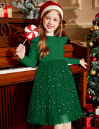 Arshiner Toddler Girls Tutu Dresses Long Sleeve Ruffle Fall Winter Holiday Star Sequin Tulle Dress 2-6Y
