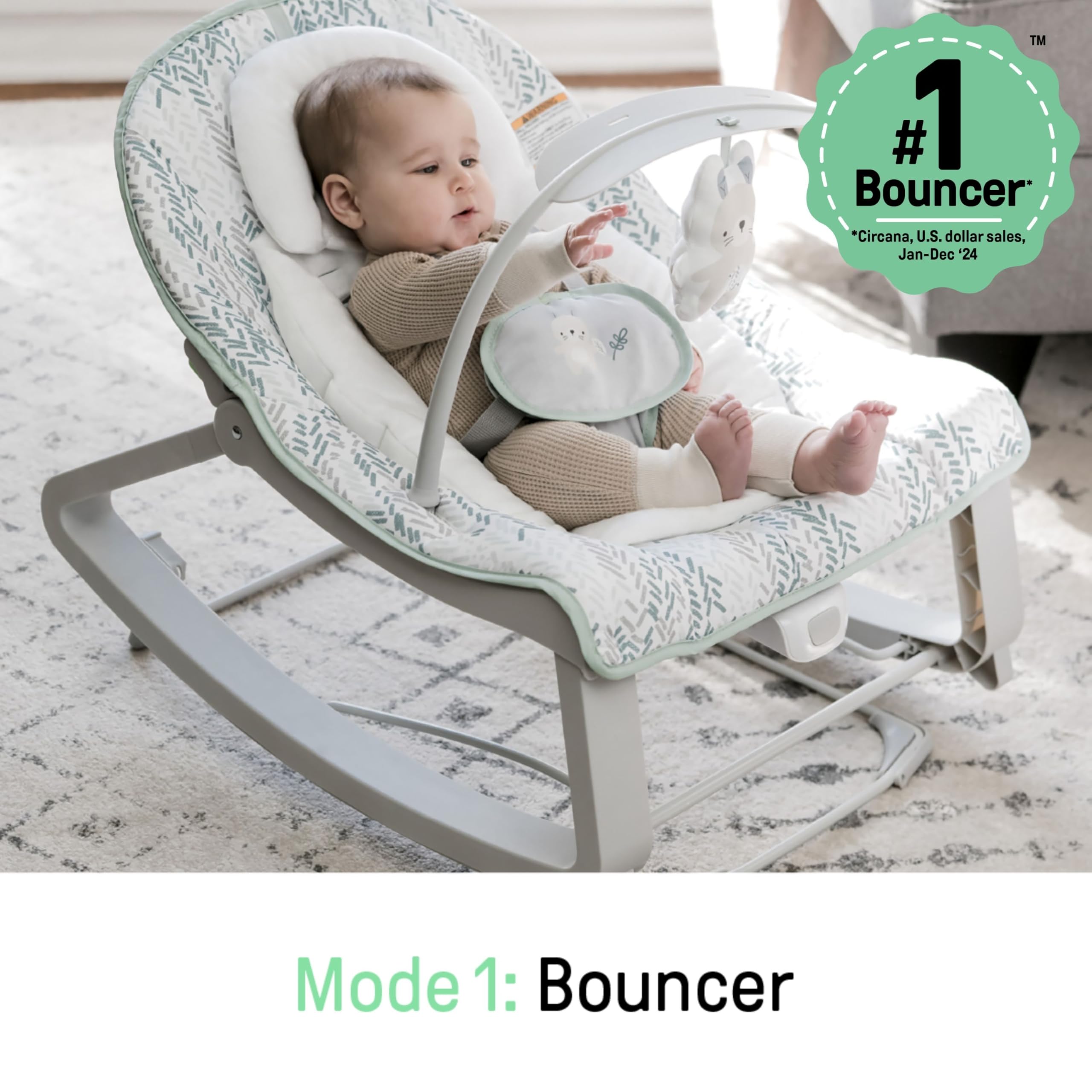 Ingenuity Keep Cozy 3-in-1 Grow with Me Vibrating Baby Bouncer, Seat & Infant to Toddler Rocker, Vibrations & -Toy Bar, 0-30 Months Up to 40 lbs (Weaver)