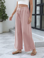 Athlisan Womens Baggy Wide Leg Palazzo Pants Casual Loose Drawstring Elastic Waisted Lounge Trousers with Pockets