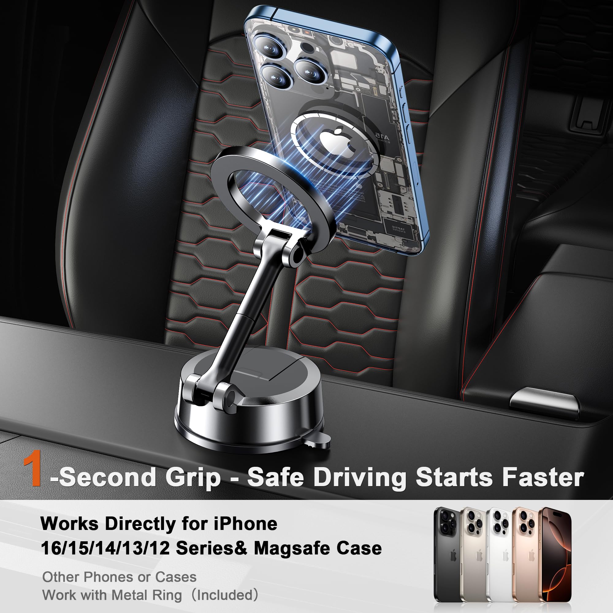 Qifutan Dash Mounted Phone Holders for Your Car Dash Phone Mount for Car Dashboard Air Vent Multi-Mount 3 in 1 Vehicle Windshield Holder Compatible Multi-Device Clip