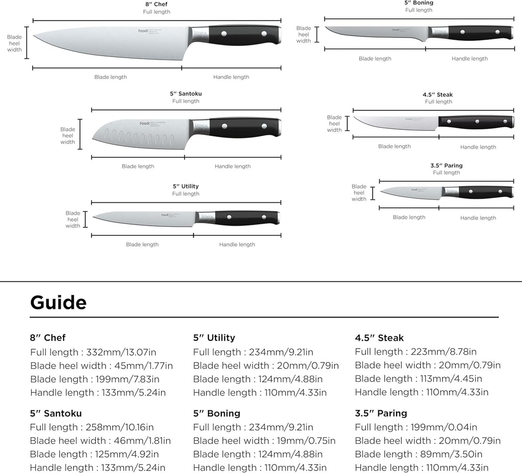 Ninja Knife Set, Knife Sharpener, Knife Block Set, Stainless Steel Knives, 14 Piece Set, Steak Knives, Chef Knives and More, Foodi NeverDull, Black, K32014