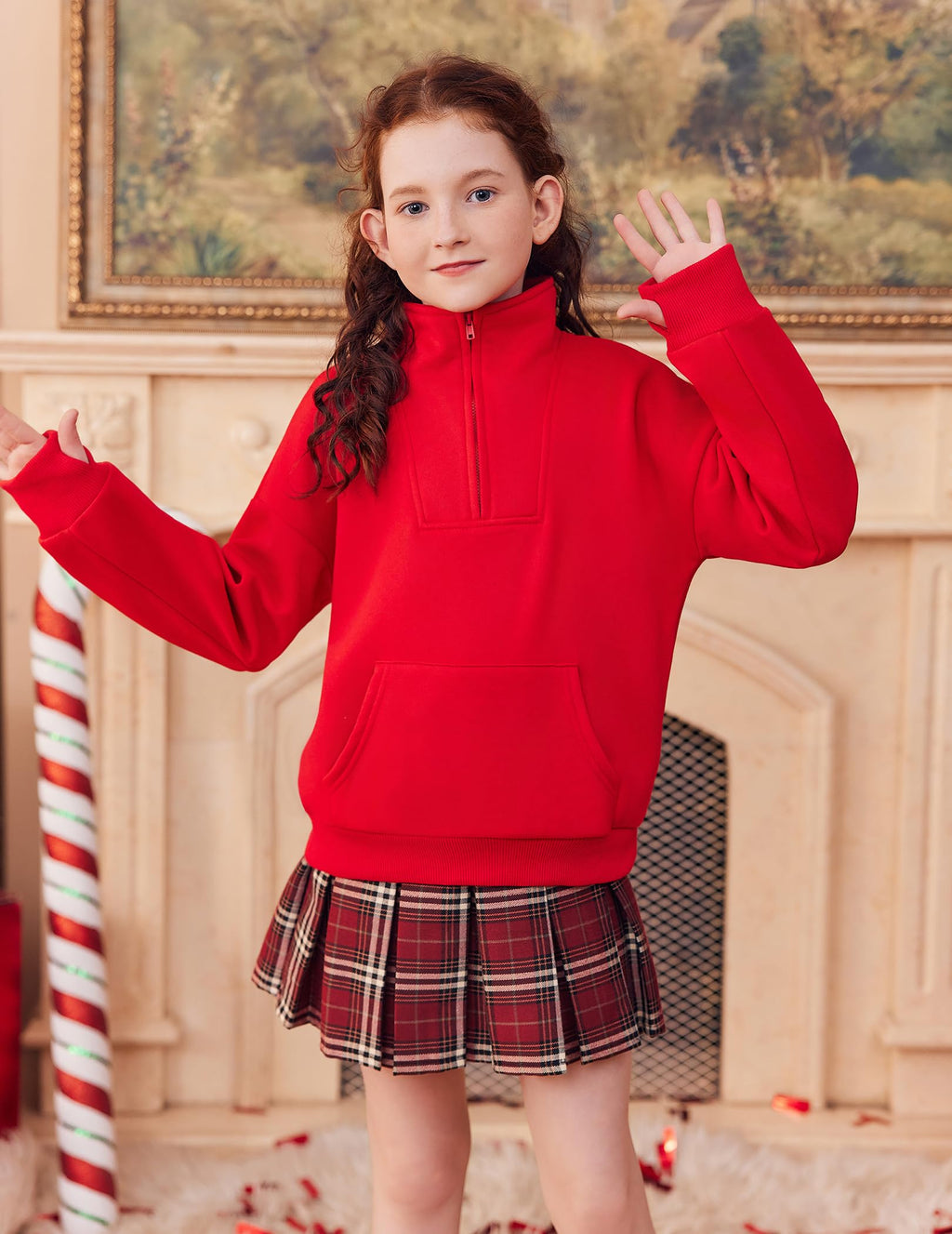 Arshiner Girls Half Zip Sweatshirt Fleece Quarter Zip Pullover Sweatshirts Fall Clothes for Teen Girls Thumb Hole