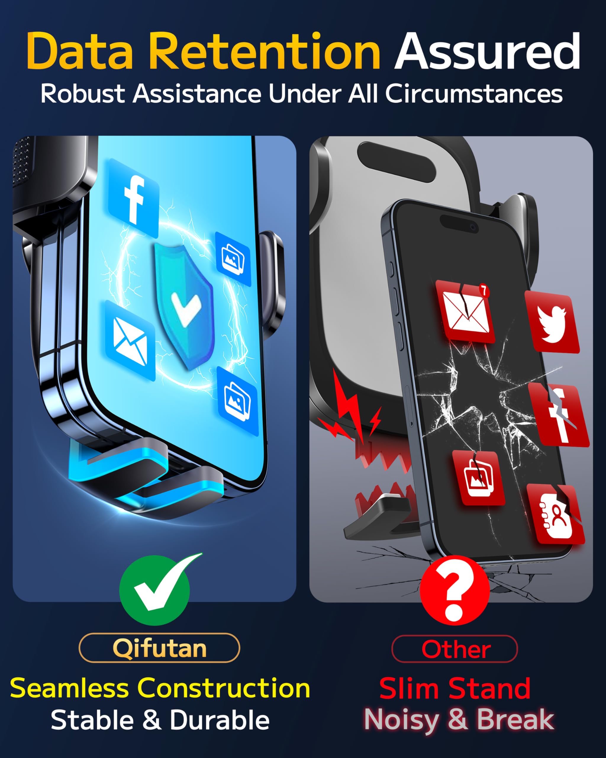 Qifutan Dash Mounted Phone Holders for Your Car Dash Phone Mount for Car Dashboard Air Vent Multi-Mount 3 in 1 Vehicle Windshield Holder Compatible Multi-Device Clip