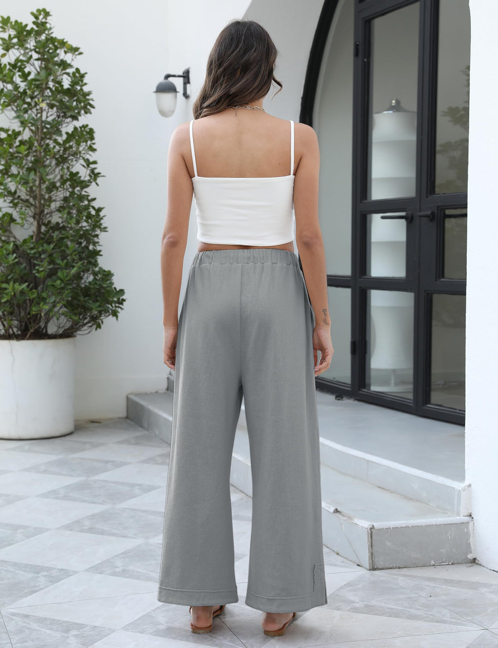 Athlisan Womens Baggy Wide Leg Palazzo Pants Casual Loose Drawstring Elastic Waisted Lounge Trousers with Pockets