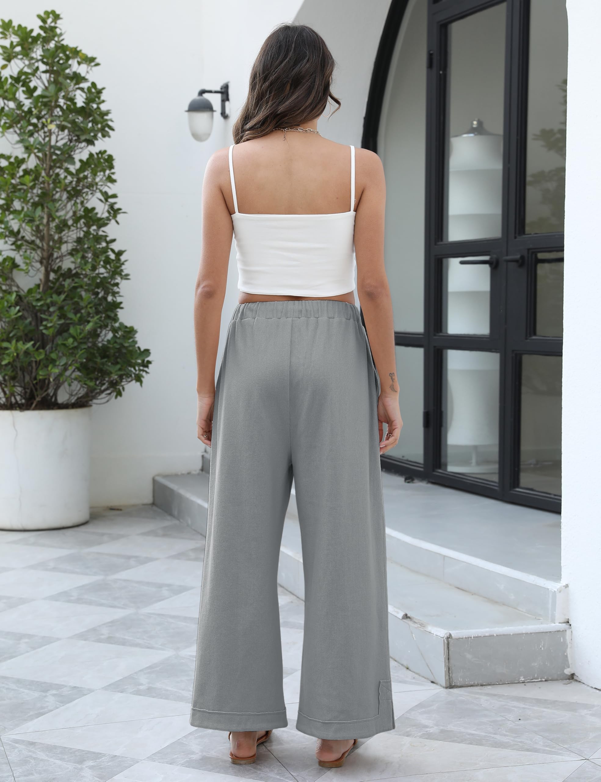 Athlisan Womens Baggy Wide Leg Palazzo Pants Casual Loose Drawstring Elastic Waisted Lounge Trousers with Pockets