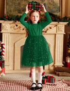 Arshiner Toddler Girls Tutu Dresses Long Sleeve Ruffle Fall Winter Holiday Star Sequin Tulle Dress 2-6Y