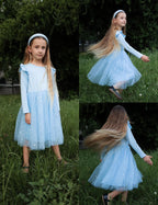 Arshiner Toddler Girls Tutu Dresses Long Sleeve Ruffle Fall Winter Holiday Star Sequin Tulle Dress 2-6Y