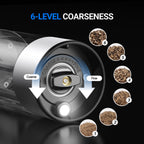 ThermoMaven Upgraded Larger Capacity Electric Salt and Pepper Grinder Set, 110ml Rechargeable Salt and Pepper Shaker with LED light, Stainless Steel Automatic Pepper Mill with 6 Adjustable Coarseness