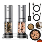 ThermoMaven Upgraded Larger Capacity Electric Salt and Pepper Grinder Set, 110ml Rechargeable Salt and Pepper Shaker with LED light, Stainless Steel Automatic Pepper Mill with 6 Adjustable Coarseness