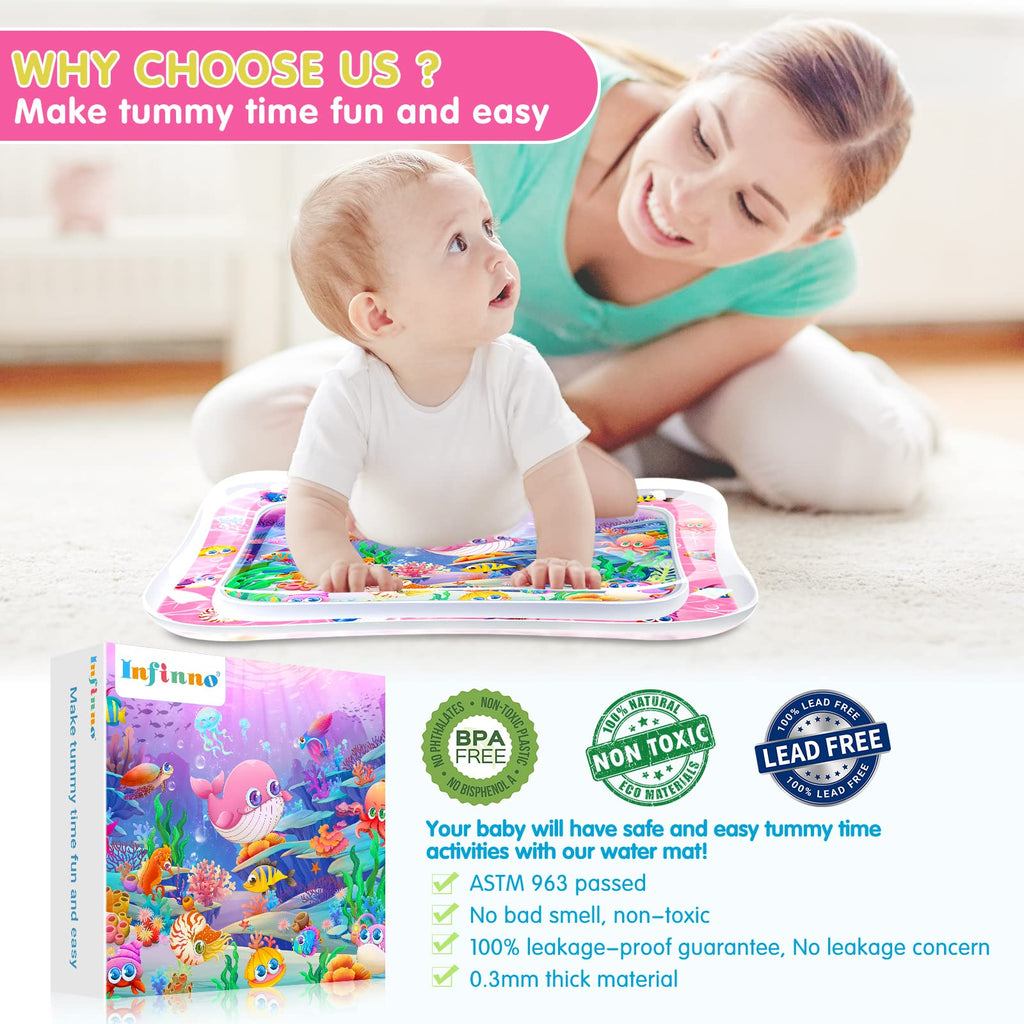 Infinno Tummy Time Mat Premium Baby Water Play Mat for Infants and Toddlers Baby Toys for 3 to 24 Months, Strengthen Your Baby's Muscles, Pink Theme Toys