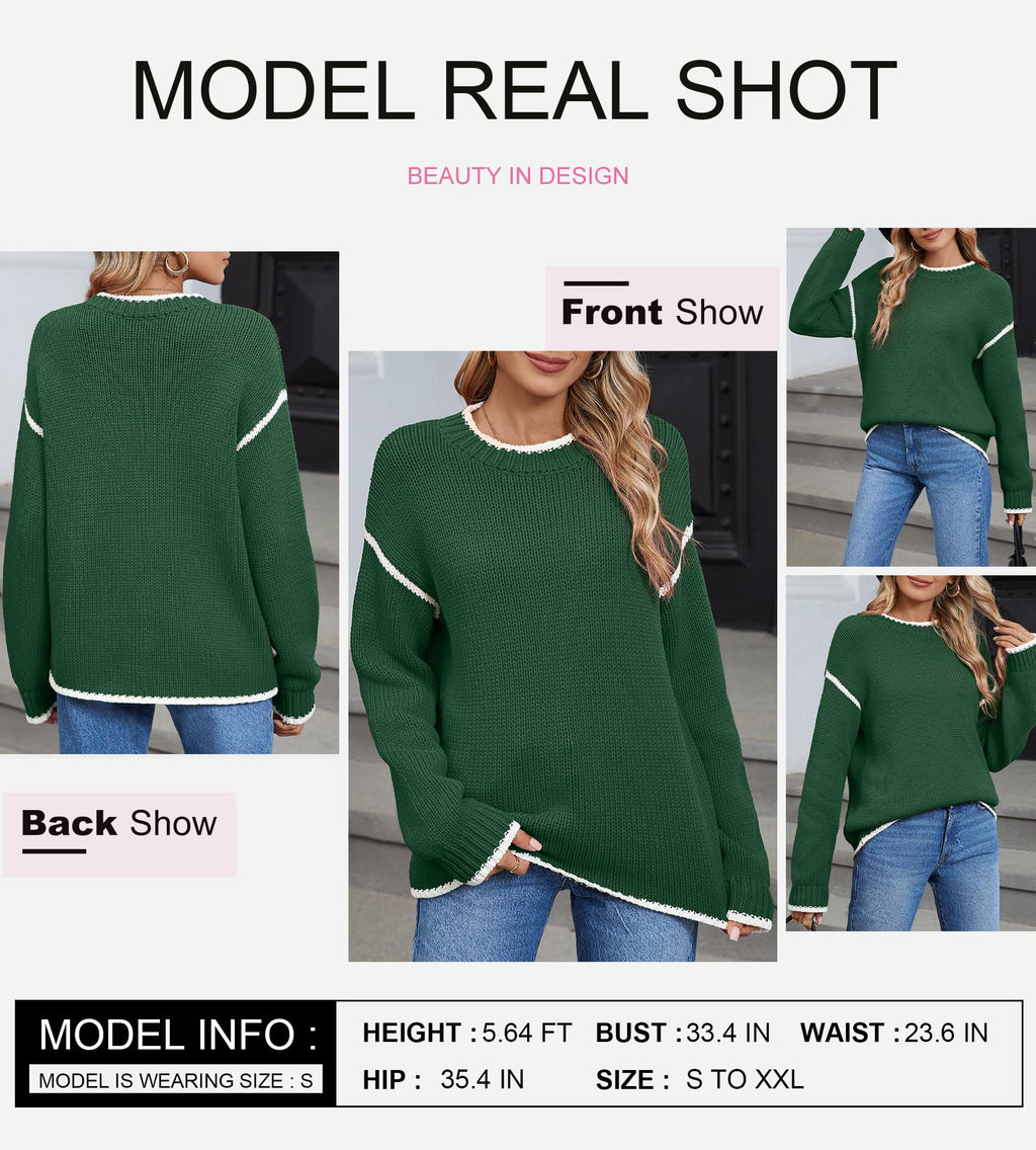 SHEWIN Womens Sweaters Crewneck Long Sleeve Knit Pullover Sweater Casual Fall Tops for Women 2025