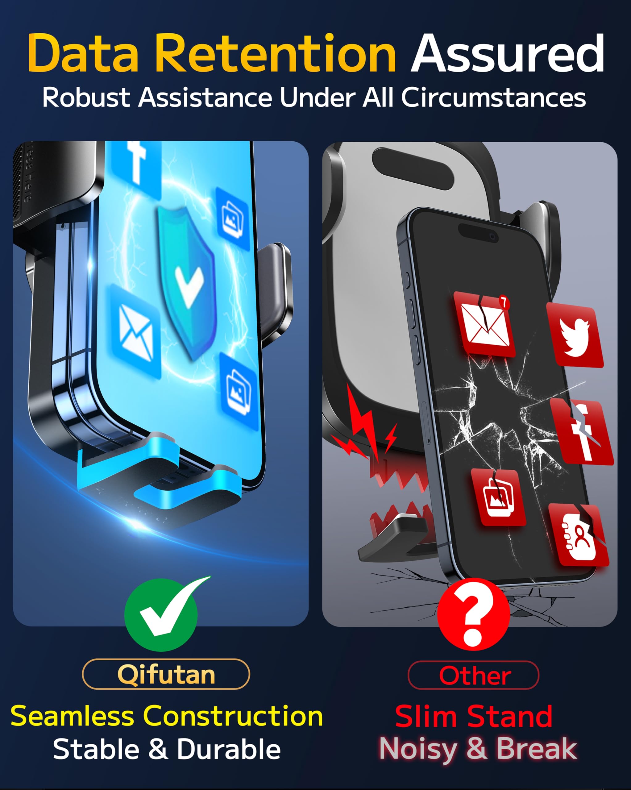 Qifutan Dash Mounted Phone Holders for Your Car Dash Phone Mount for Car Dashboard Air Vent Multi-Mount 3 in 1 Vehicle Windshield Holder Compatible Multi-Device Clip