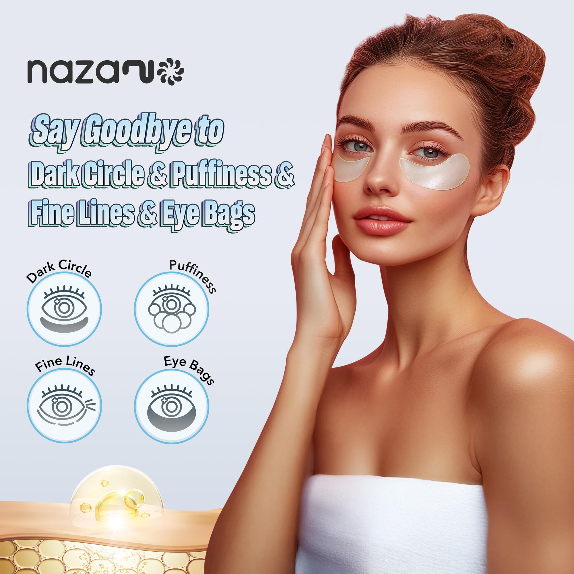 24K Gold Under Eye Patches - 60 Pack for Puffy Eyes, Dark Circles, Bags & Wrinkles with Collagen & Hyaluronic Acid - Eye Care Pads for Daily Skincare (Gold)