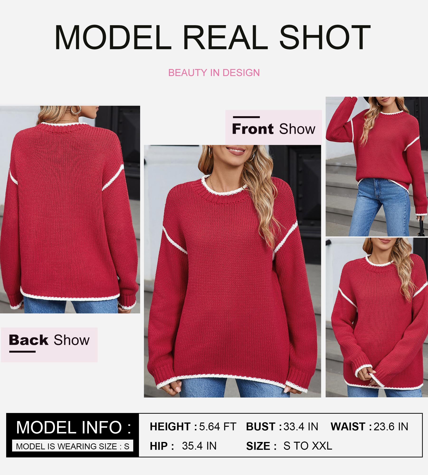 SHEWIN Womens Sweaters Crewneck Long Sleeve Knit Pullover Sweater Casual Fall Tops for Women 2025