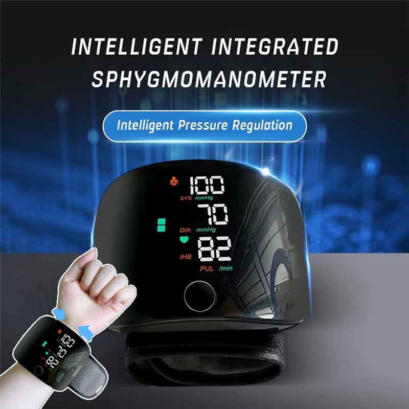 Wrist Blood Pressure Monitor – USB Rechargeable Smart BP Meter with Digital Display