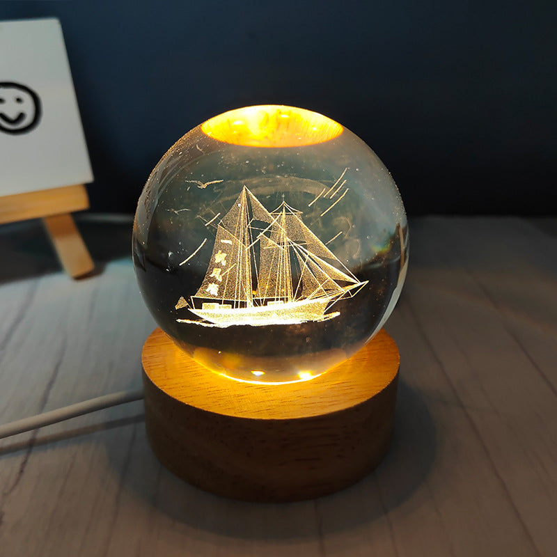 LED Crystal Ball Night Light – USB-Powered Mood Light for Bedroom & Study
