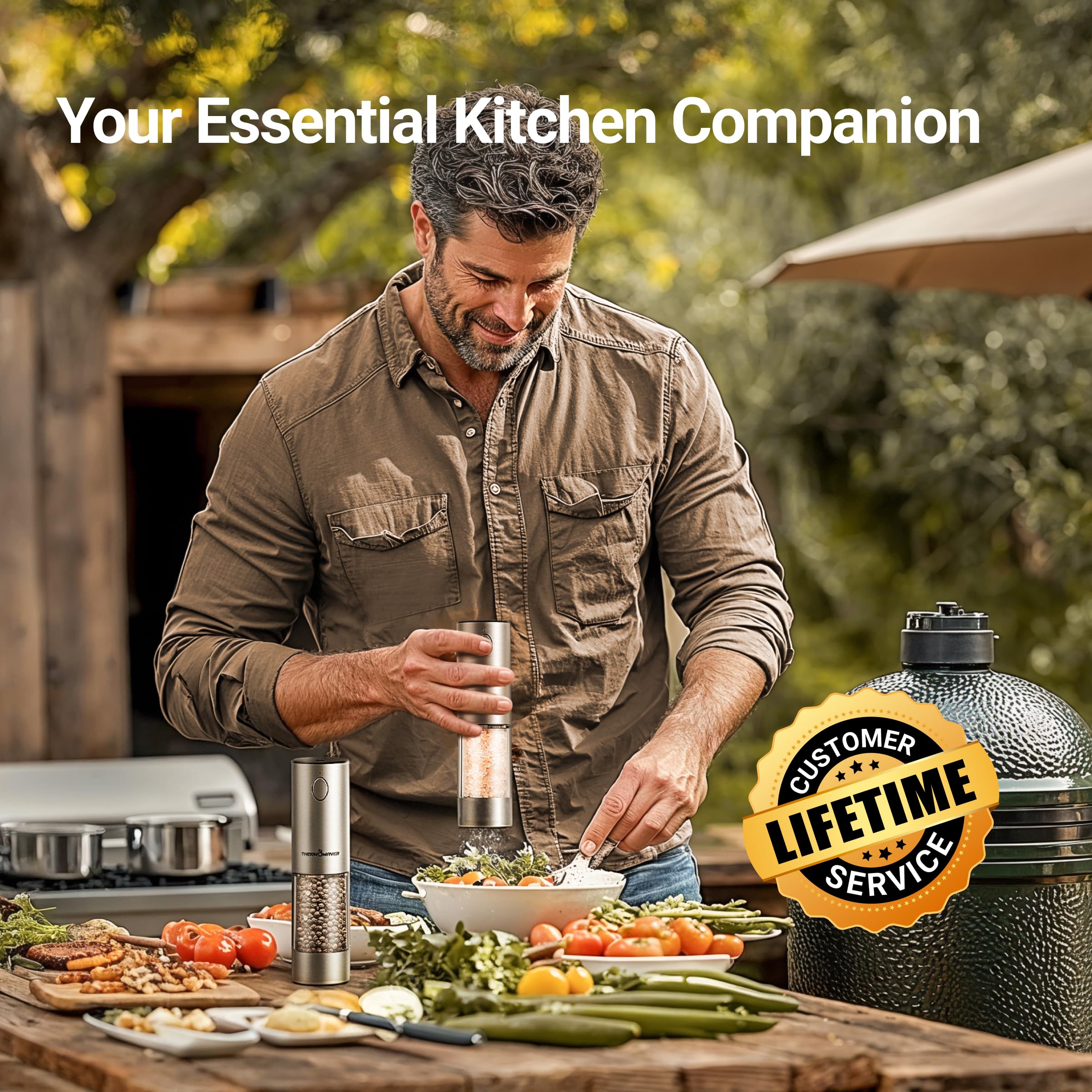 ThermoMaven Upgraded Larger Capacity Electric Salt and Pepper Grinder Set, 110ml Rechargeable Salt and Pepper Shaker with LED light, Stainless Steel Automatic Pepper Mill with 6 Adjustable Coarseness