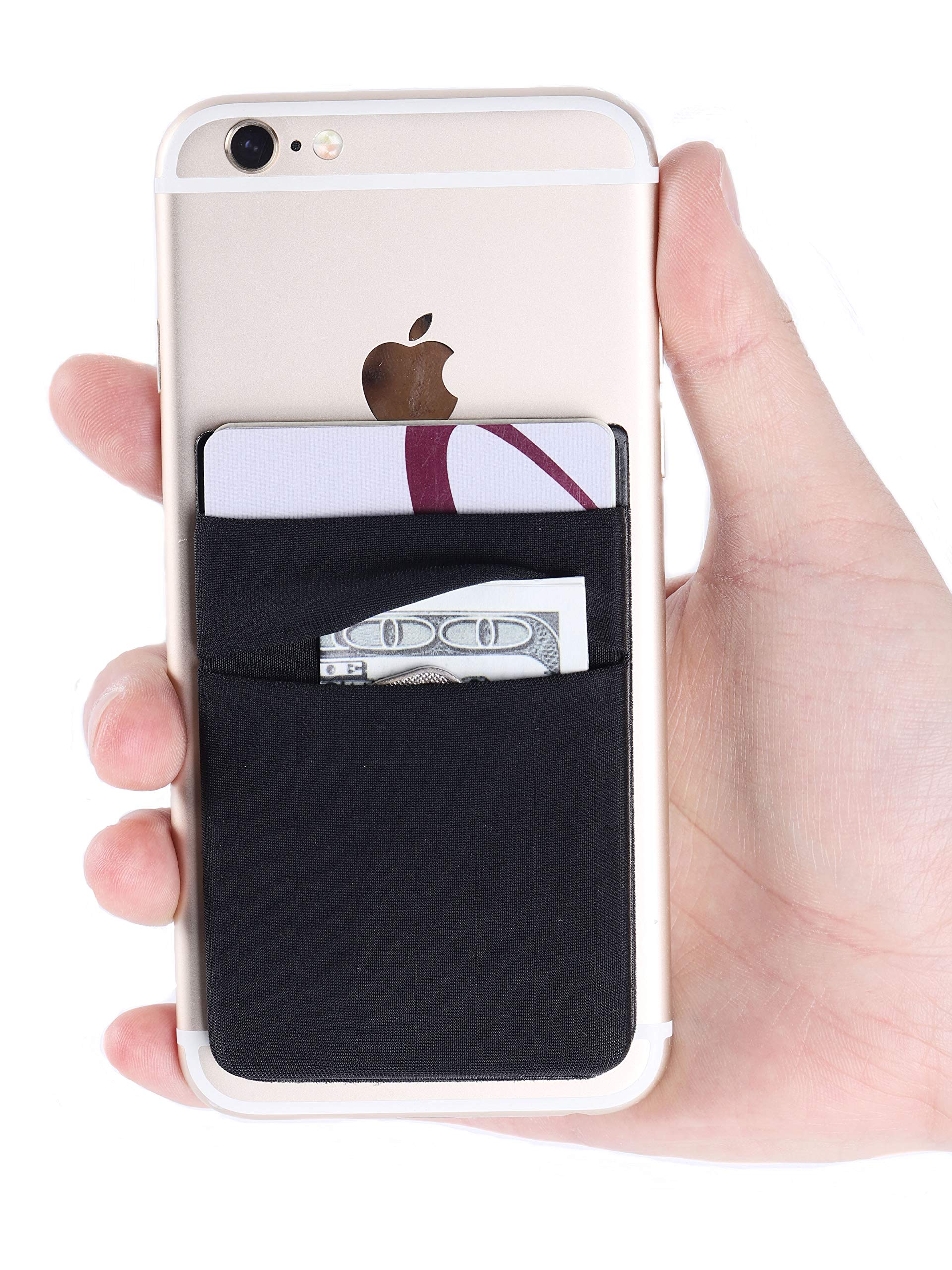 2Pack Adhesive Phone Pocket,Cell Phone Stick On Card Wallet Sleeve,Credit Cards/ID Card Holder Sticker for Back of iPhone,Android and All Smartphones-Black&Grey