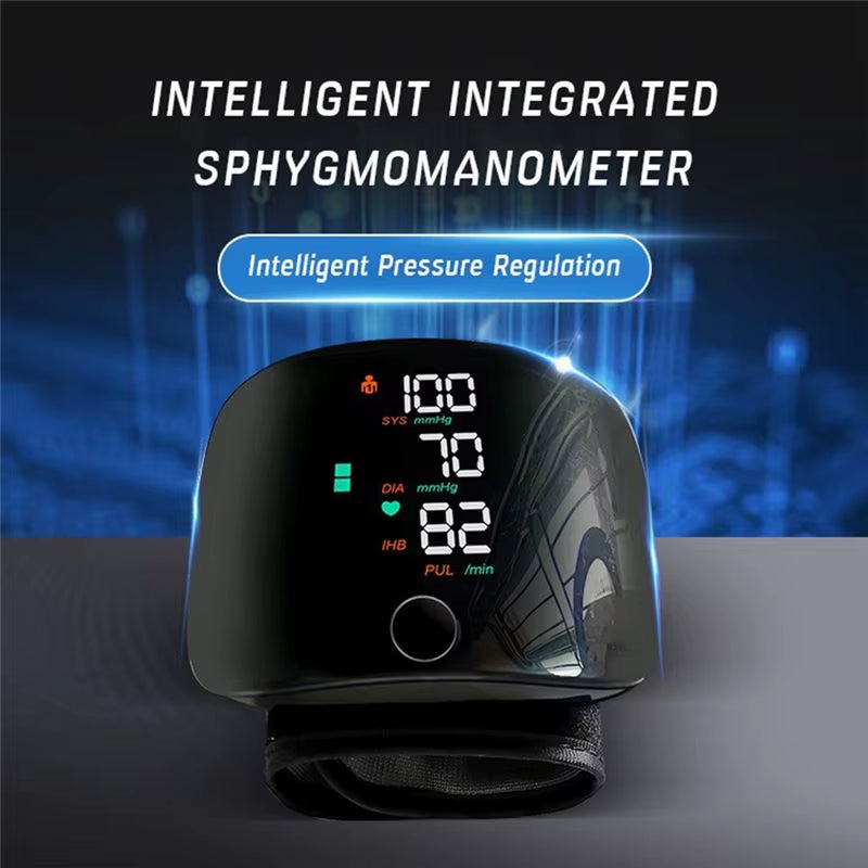 Wrist Blood Pressure Monitor – USB Rechargeable Smart BP Meter with Digital Display