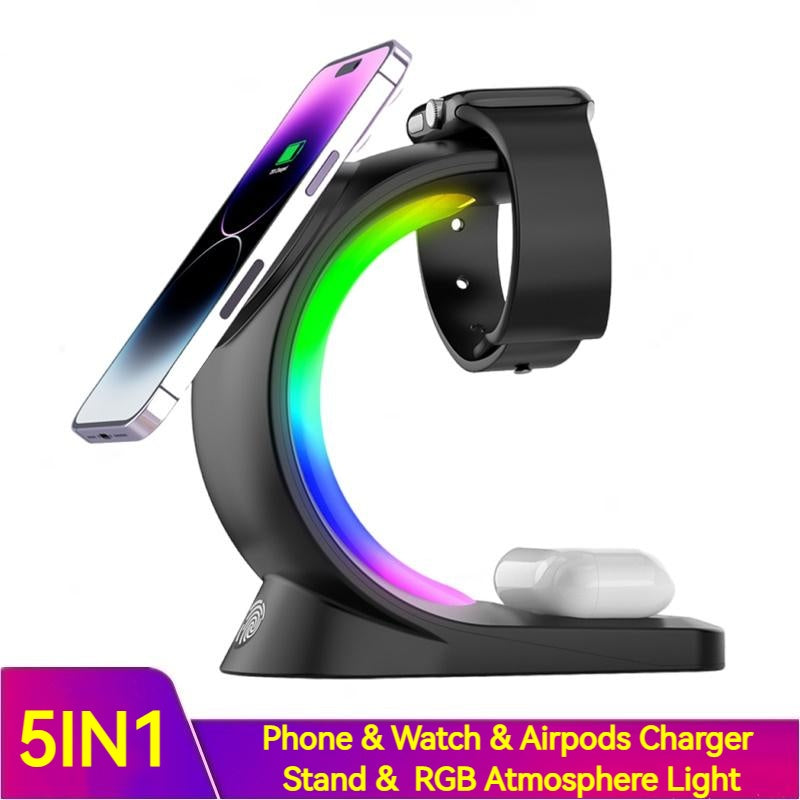 4-in-1 Wireless Charger Stand – Magnetic Fast Charging Dock for iPhone, AirPods & Watch