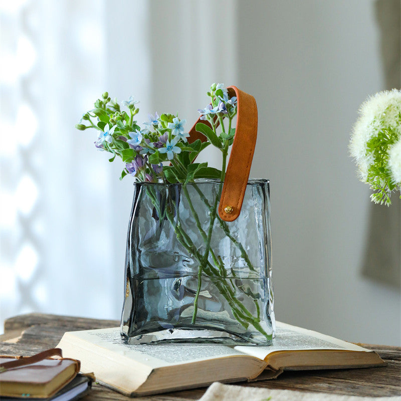 Light Luxury Glass Vase – Handbag Style Aquaculture Decoration for Home
