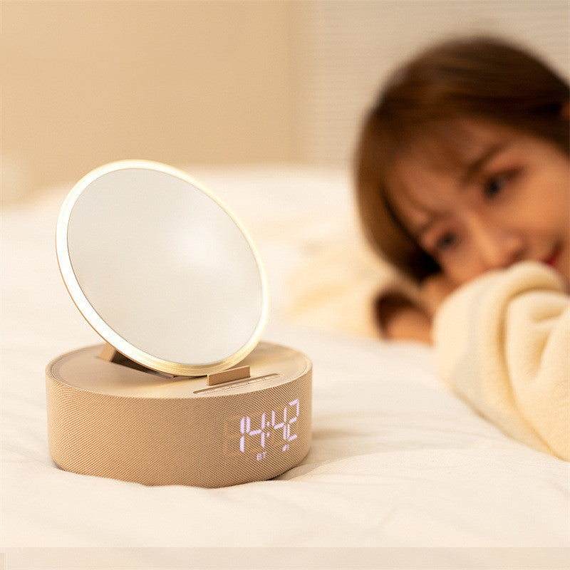 Smart Mirror Alarm Clock – Wireless Charger, Bluetooth Speaker & LED Light