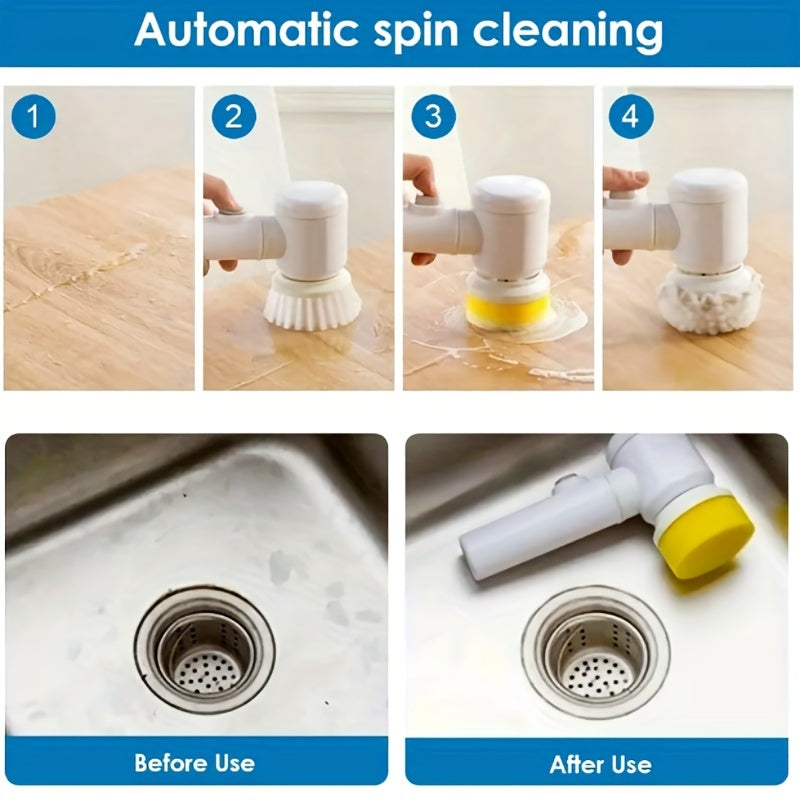 USB Rechargeable Electric Spin Cleaning Brush – Handheld Power Scrubber for Kitchen & Bathroom