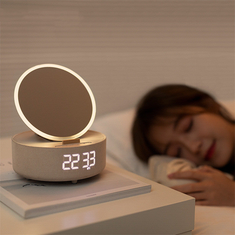 Smart Mirror Alarm Clock – Wireless Charger, Bluetooth Speaker & LED Light